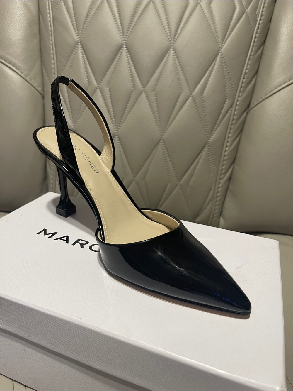 Marc Fisher HADYA Black Patent Pointed Slingback Pump